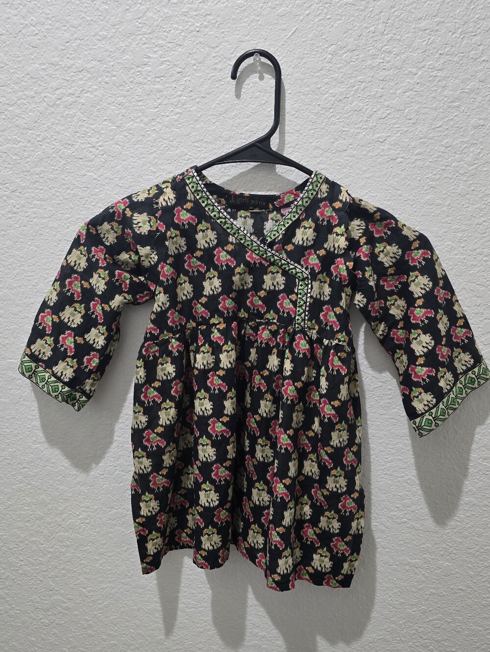 Girls Black Floral Long-Sleeve Tunic Top